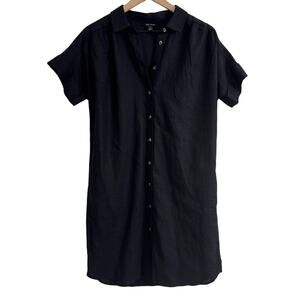 Well Worn Black Linen Button Front Shirt Dress Size Small New